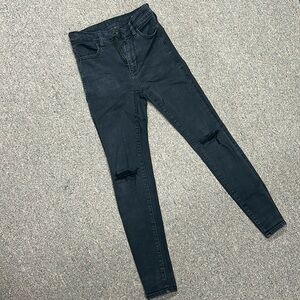American eagle super high rise blue ripped jegging
